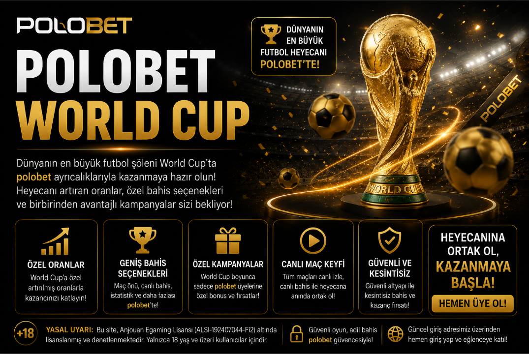 Polobet World Cup 2026 sayfası maç takvimi geri sayım paneli ve turnuva ekranı görseli